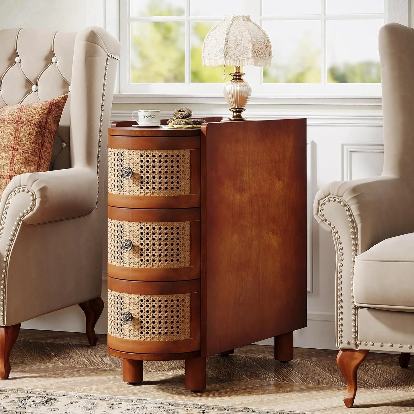 Little Tree Solid Wood End Table With Vintage Embossed Handles