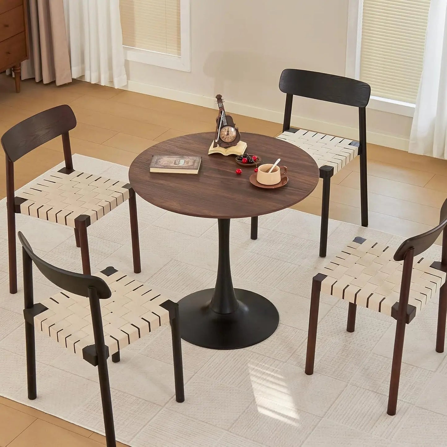 Round Tulip Dining Table With Metal Pedestal Mid Century Modern