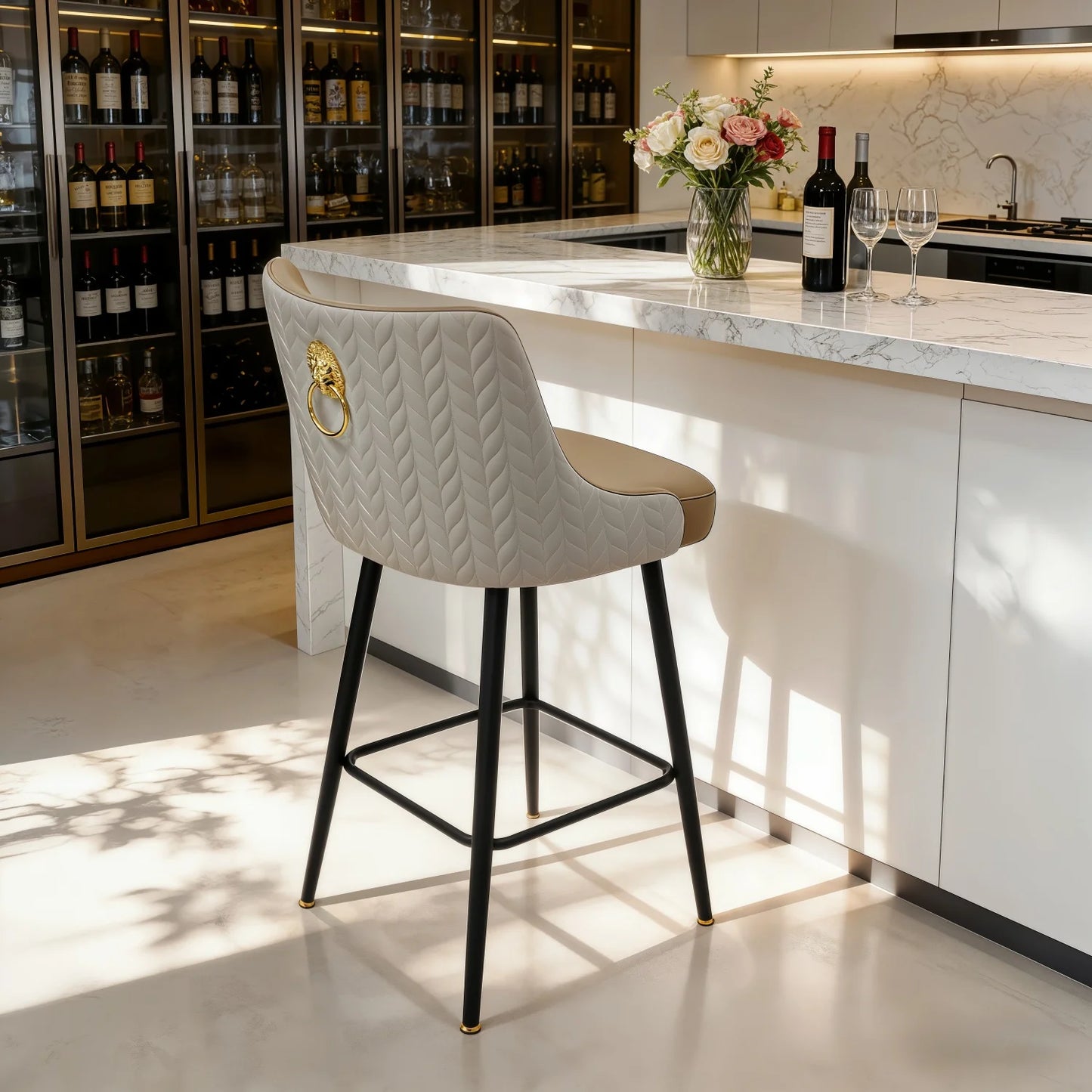 360 Degree Swivel Bar Stool High Back Footrest Microfiber Leather