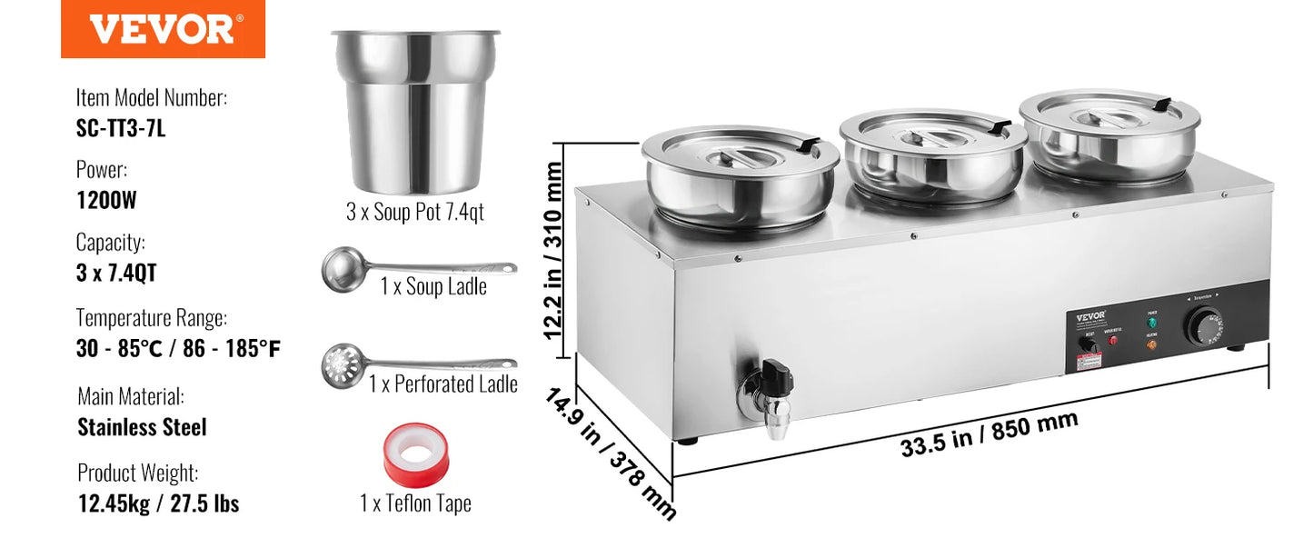 SucceBuy Electric Soup Warmer 7.4QT Commercial Heavy Duty Pot With Adjustable Temp For Restaurants Buffets
