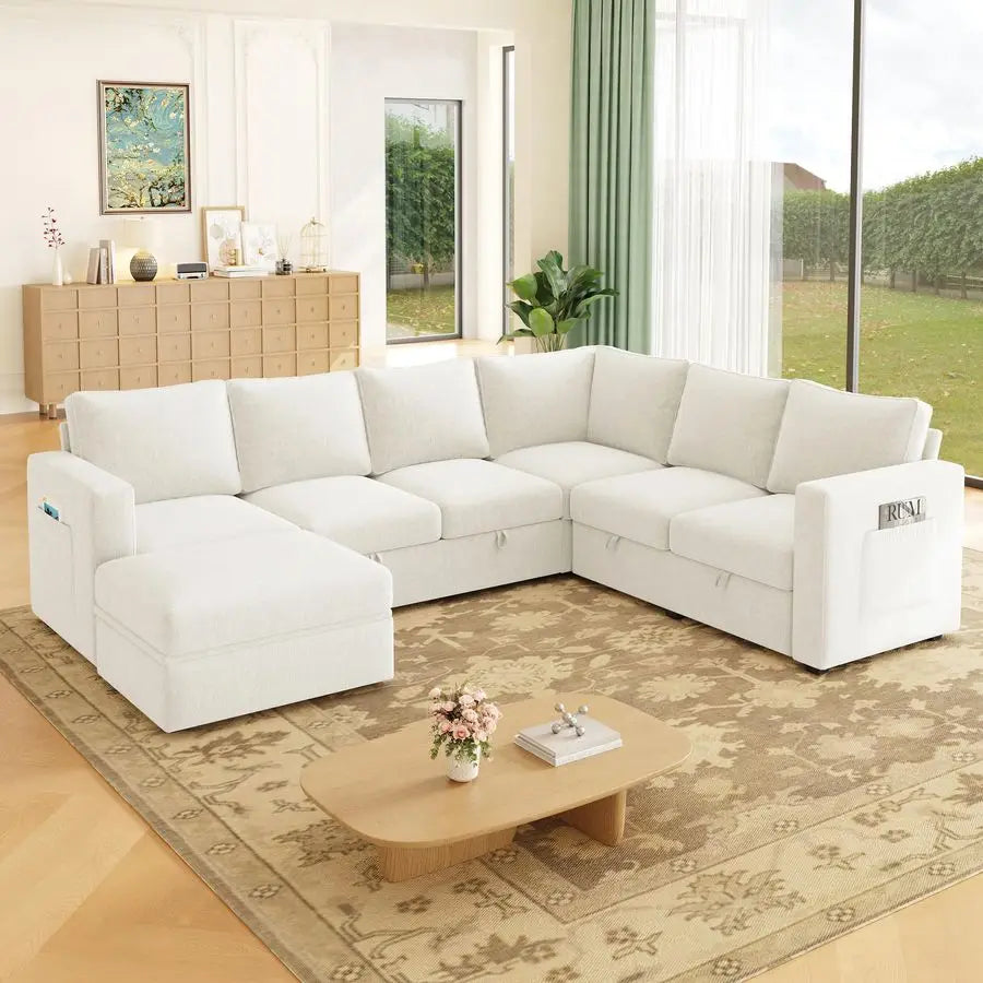 MBVM L-Shaped Sectional Sleeper Sofa For Modern Living Room