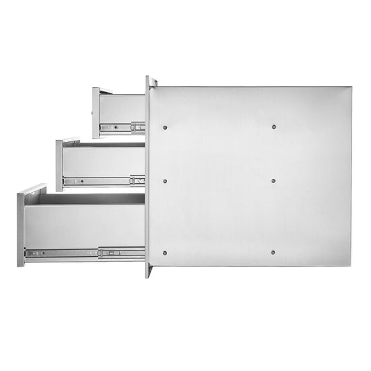 SucceBuy Stainless Steel Outdoor Kitchen Drawer With Handle Triple Layer For BBQ Island Grilling Cabinet Storage