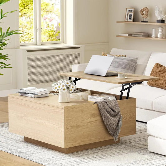 Lift Top Wood Coffee Table With Hidden Storage Solid Construction
