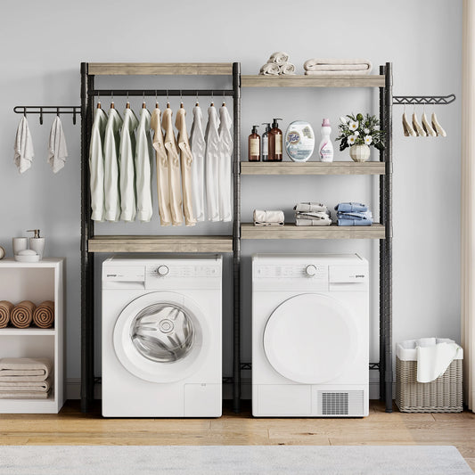 Over Washer Dryer Shelf 5 Tier Wood Laundry Organizer With Adjustable Height And Drying Rack Twisterck For Laundry Rooms