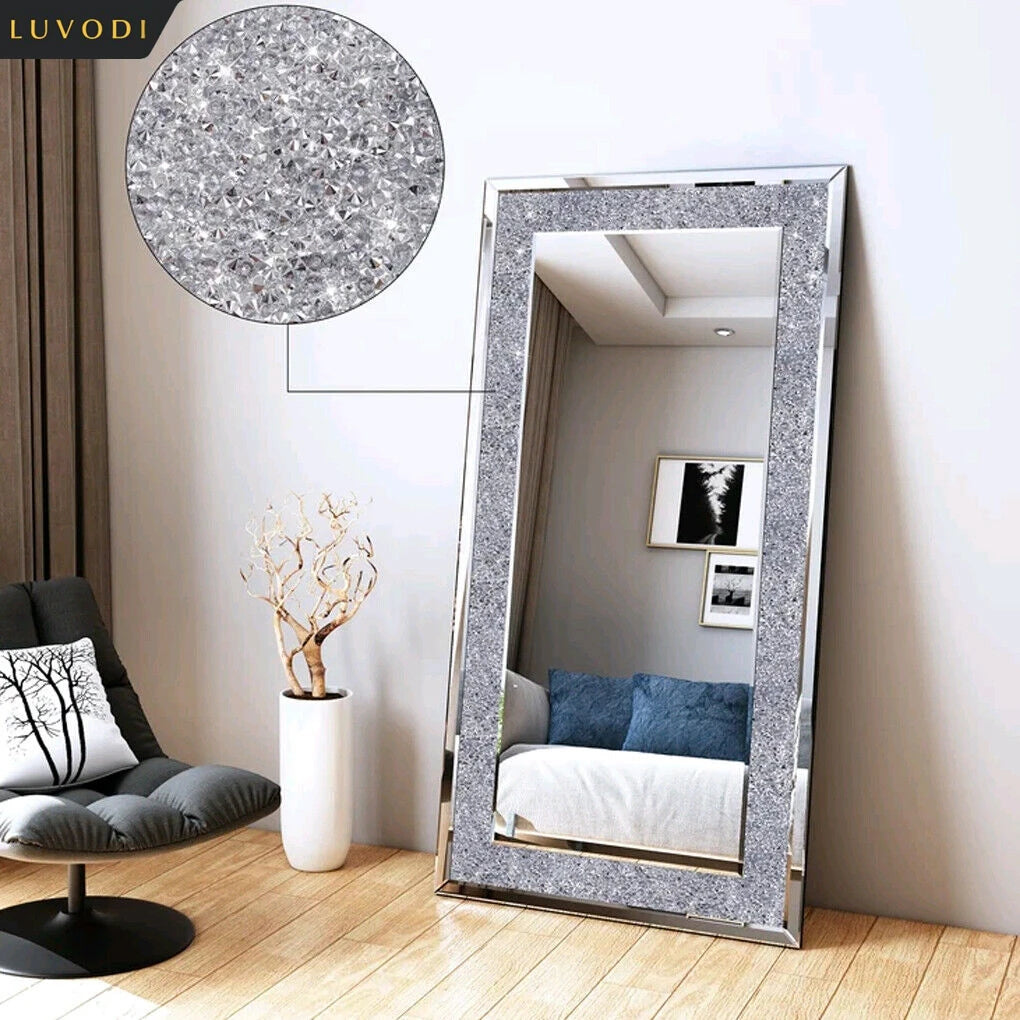 LUVODI Frameless Vanity Mirror With Sparkling Crystal Rhinestones Large Wall Mounted For Home And Hotel Decor