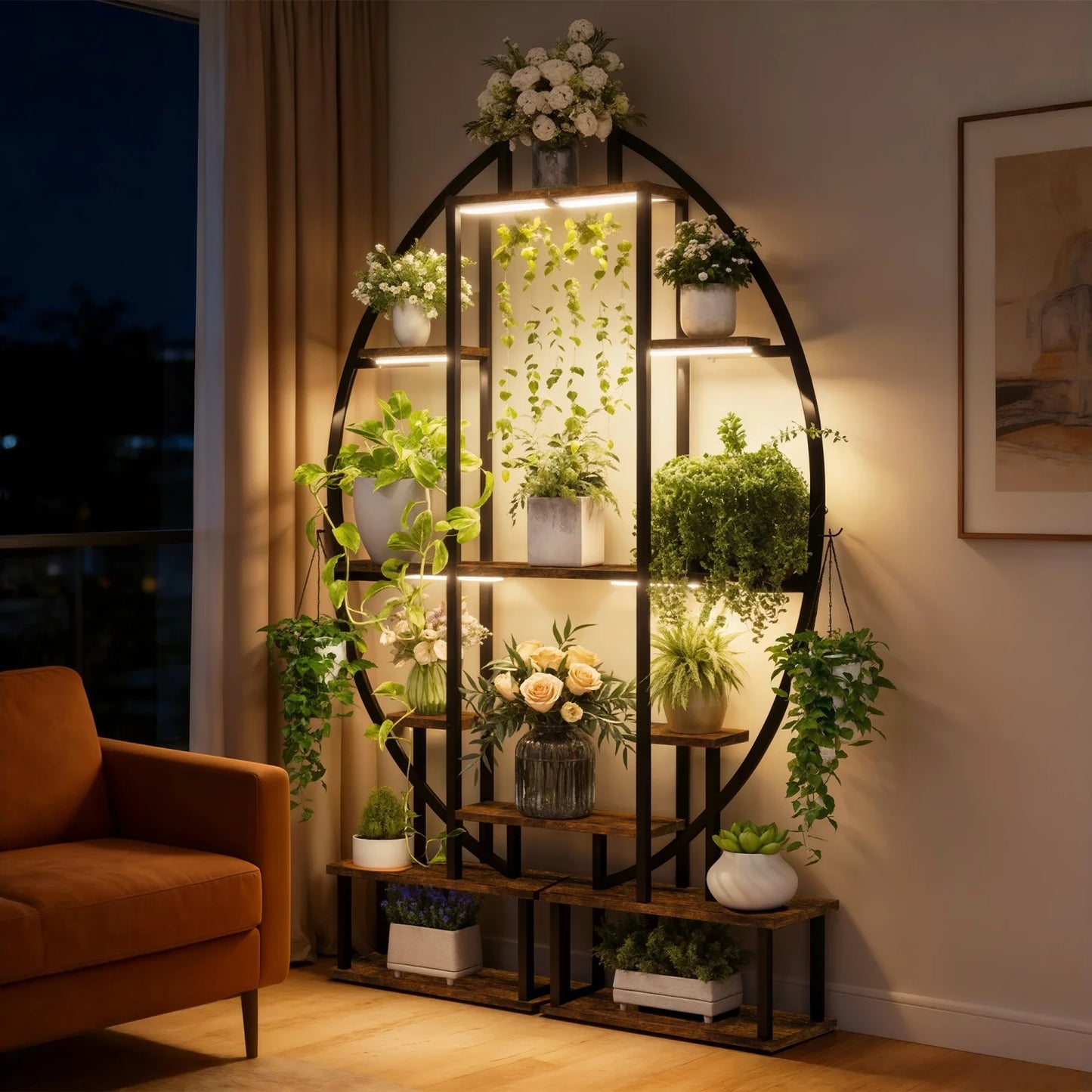 Seven-Tier Metal Plant Stand Half Moon Rack For Living Room