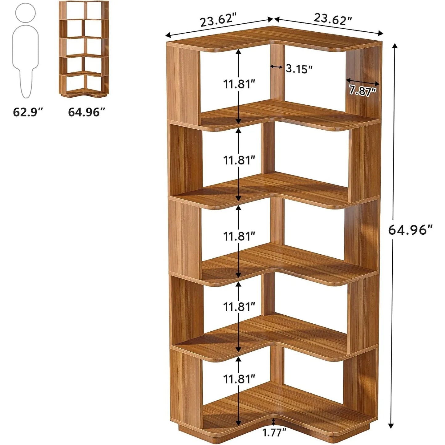 Little Tree 6-Tier L-Shaped Corner Bookshelf Industrial Anti-Drop Panel