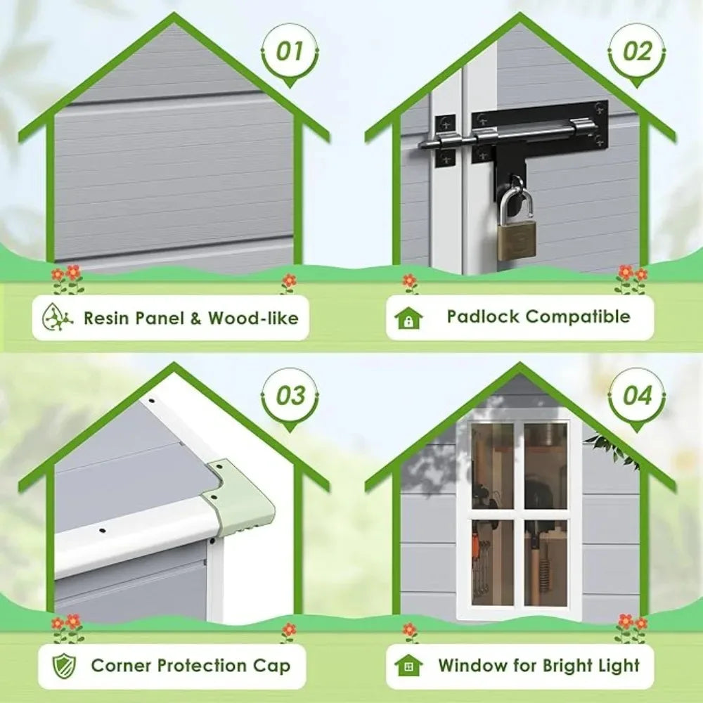 Outdoor Resin Storage Shed With Floor And Lockable Door