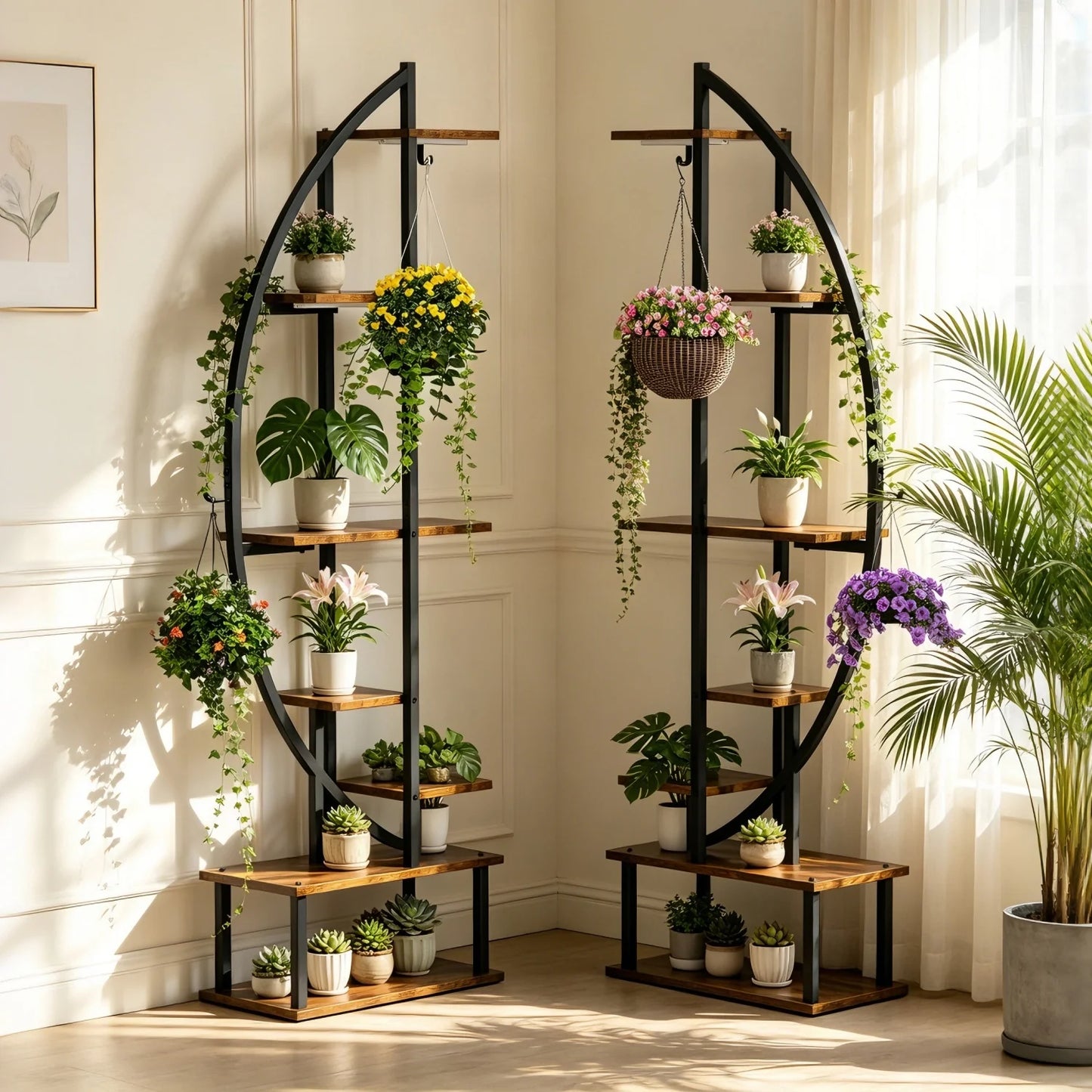Seven-Tier Metal Plant Stand Half Moon Rack For Living Room