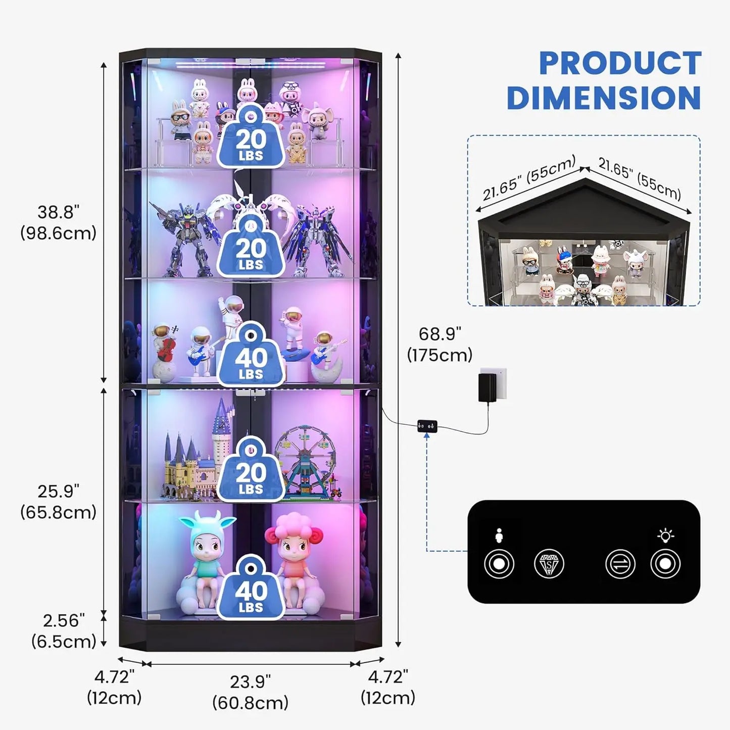 ZHILU Corner Display Cabinet With RGB Lights And Lock