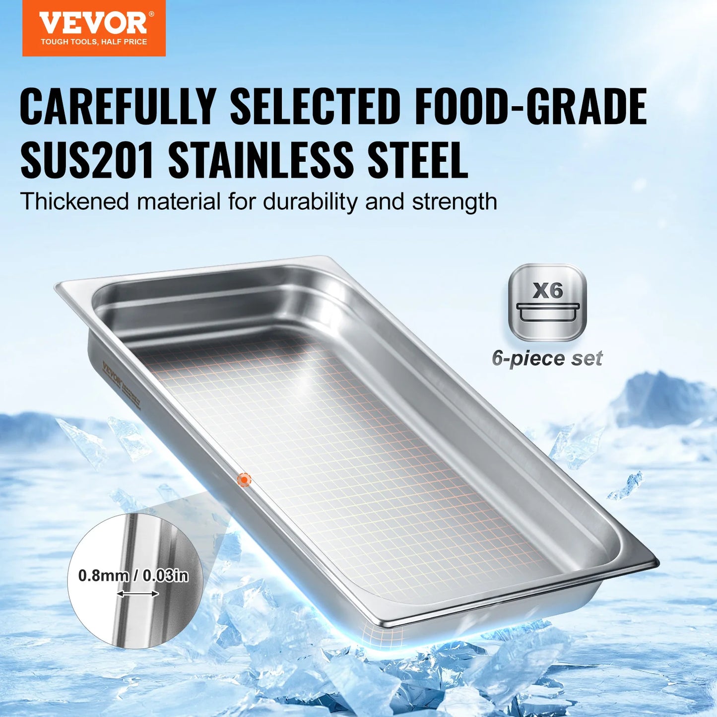 SucceBuy 6Pack Buffet Chafing Dishes Deep 2.5 to 6 Inch Stainless Steel Steam Table Pans for Caterers and Restaurants