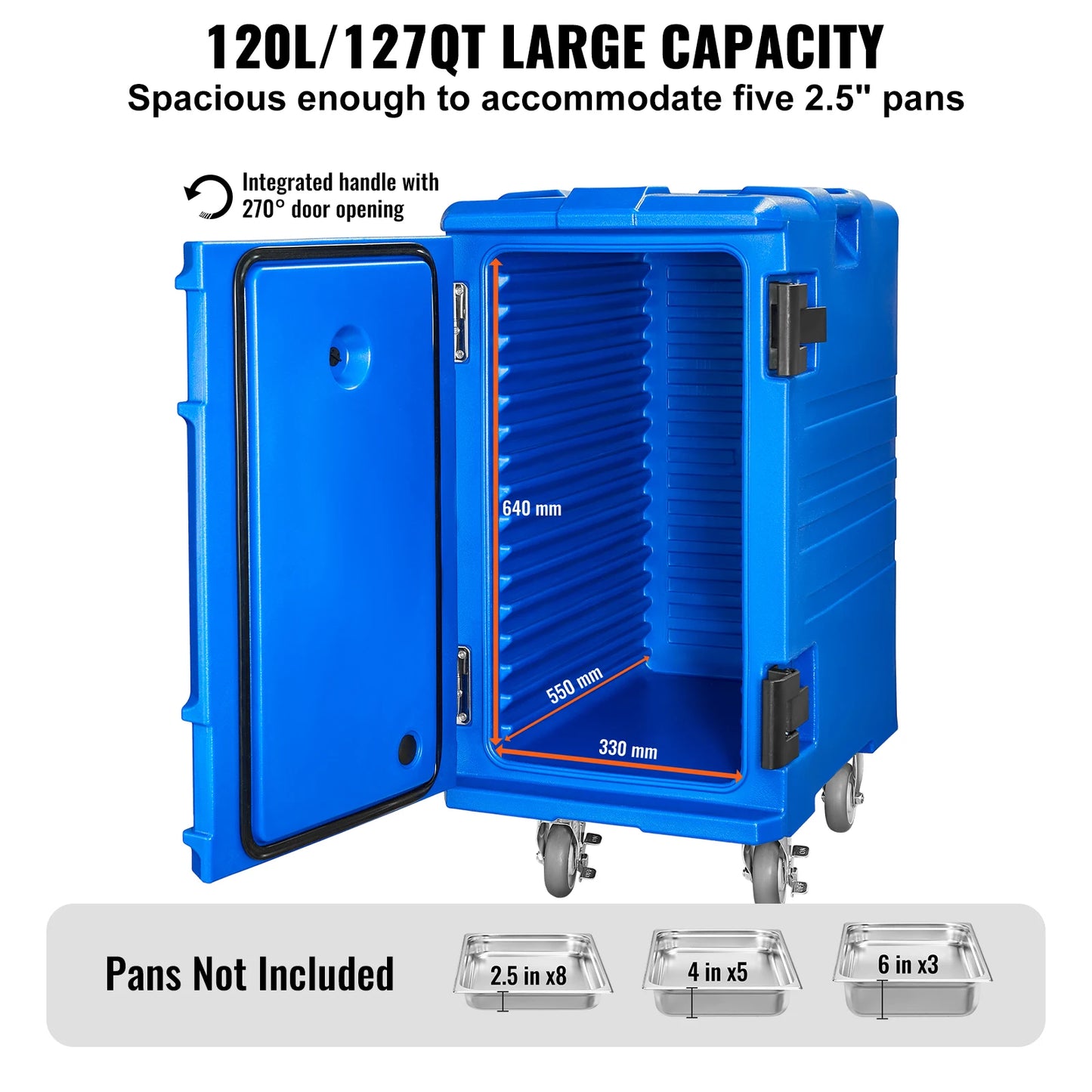 VEVOR Insulated Food Pan Carrier 120L Front Loading With Handle And Double Buckles For Restaurant Canteens
