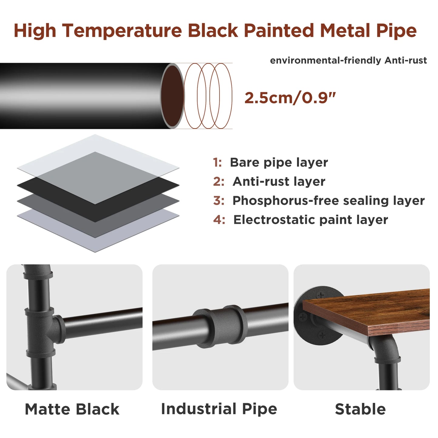 Metal Pipe Wall Mounted Clothes Rack With Wood Shelf
