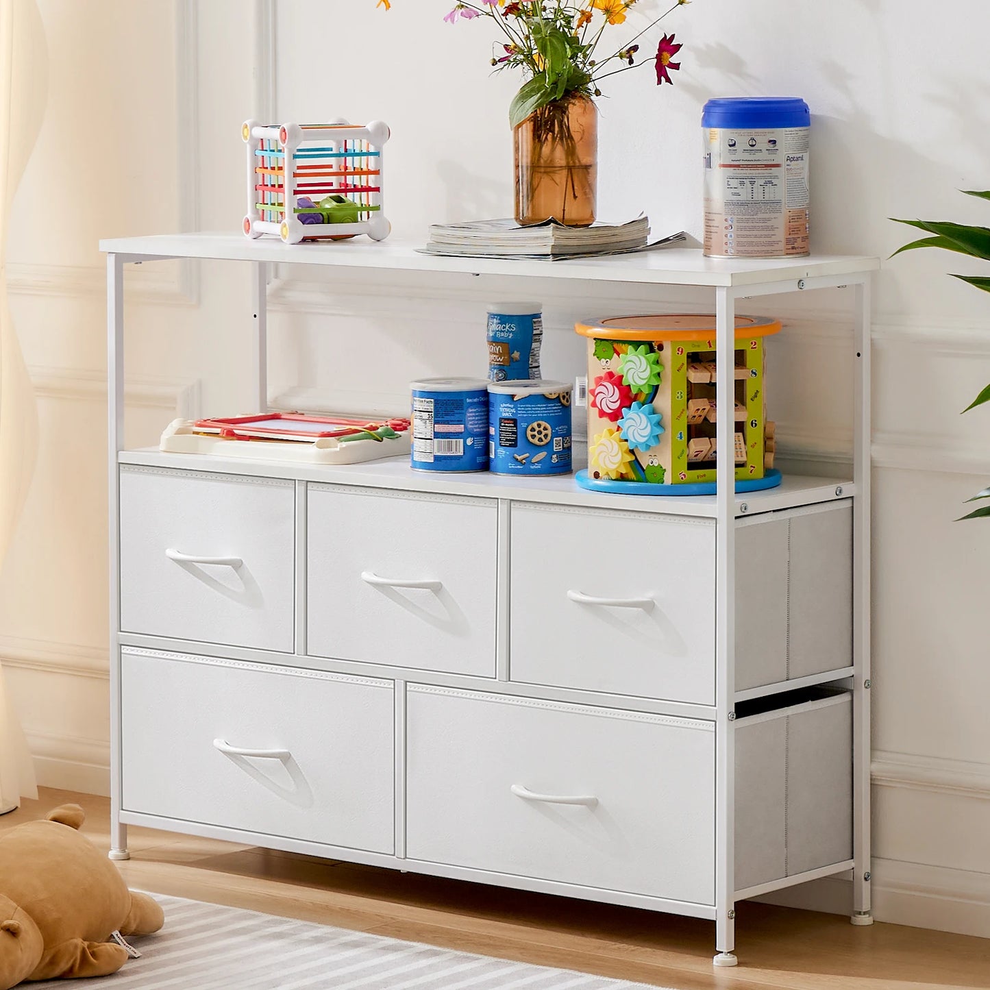 JHK Fireplace TV Stand Dresser With Fabric Drawers For Bedroom