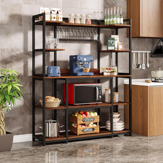 Little Tree Kitchen Bakers Rack Microwave Stand With 11 Hooks