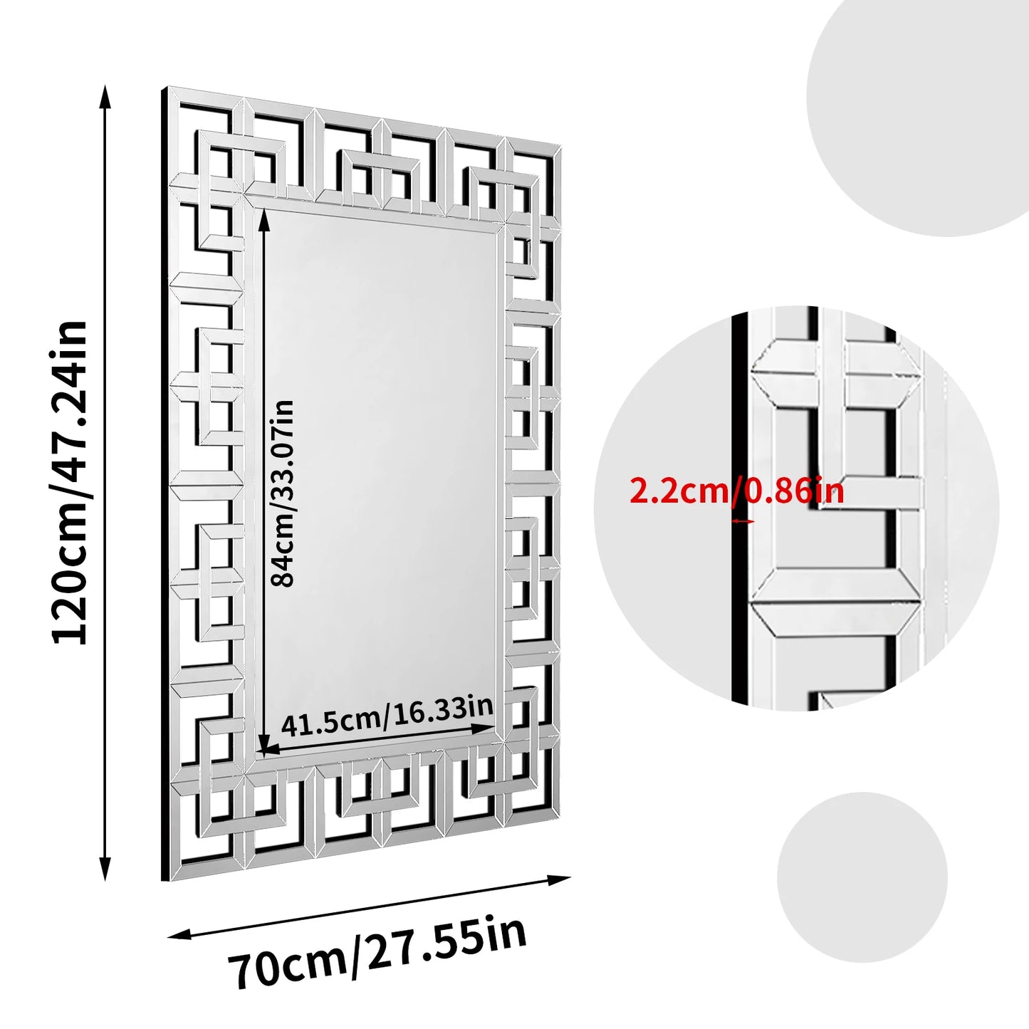 Rectangle Silver Venetian Art Mirror With Beveled Glass Edge