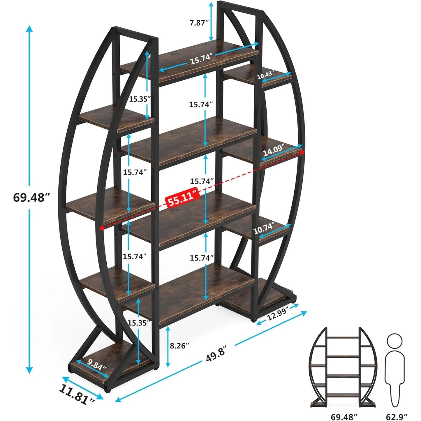 Little Tree Oval Bookshelf Etagere Display Shelves for Living Room