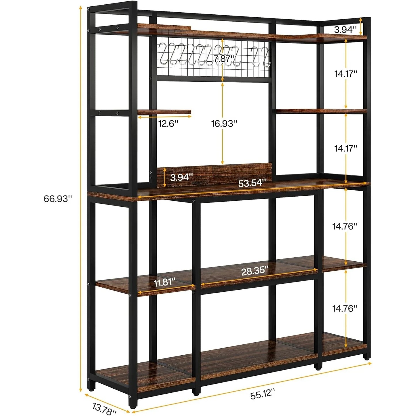 Little Tree Kitchen Bakers Rack Microwave Stand With 11 Hooks