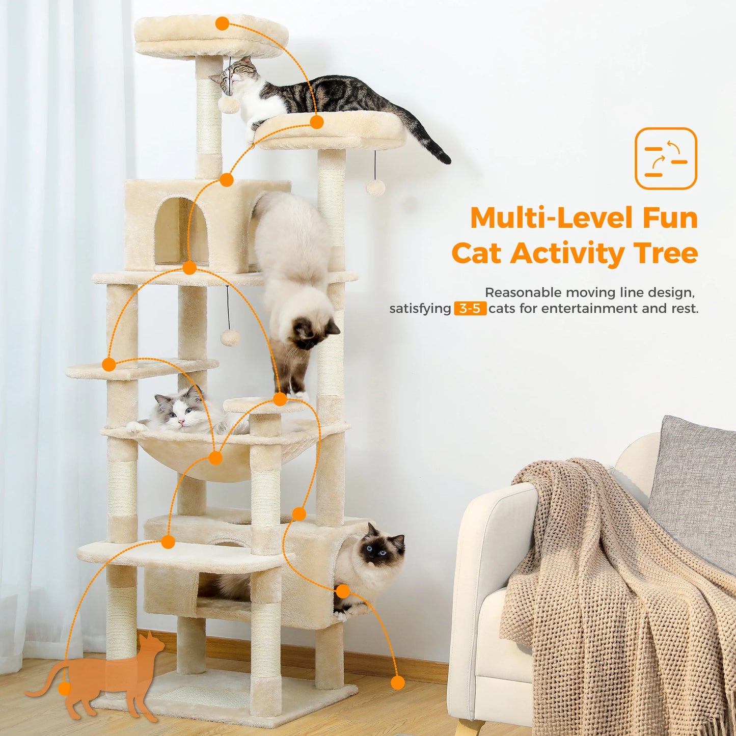 PAWZ Road Ultimate Large Cat Tree Tower for Indoor Cats With Sisal Scratching Posts Five Tier Hammocks and Perches