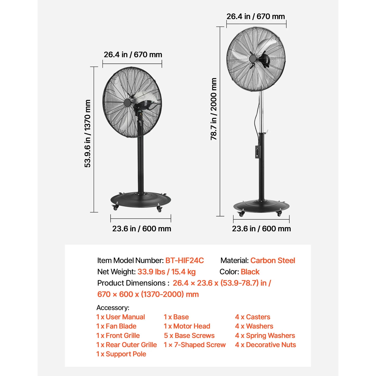SucceBuy High Velocity Pedestal Fan 16 to 24 Inch 6800CFM 3-Speed Adjustable Metal for Commercial Use