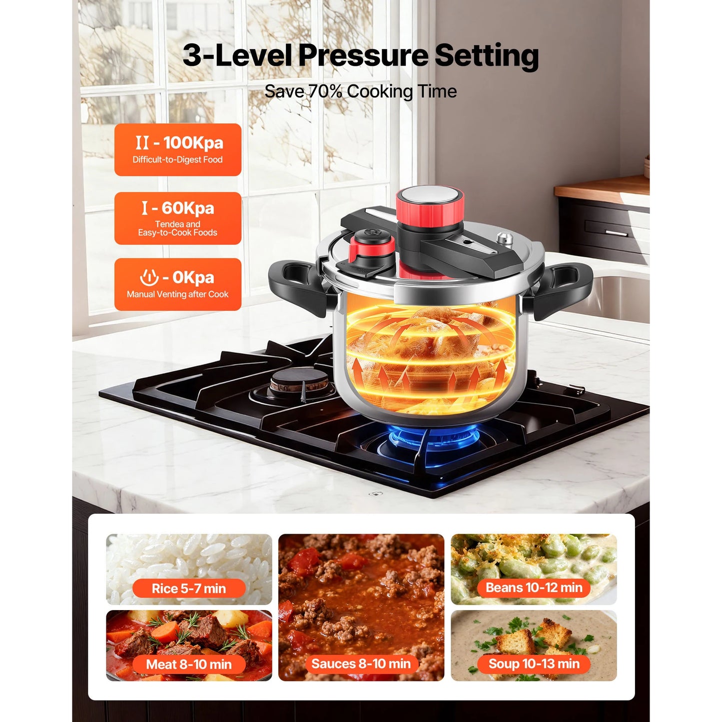 Pressure Cooker Stainless Steel With Steaming Rack Tempered Glass Lid