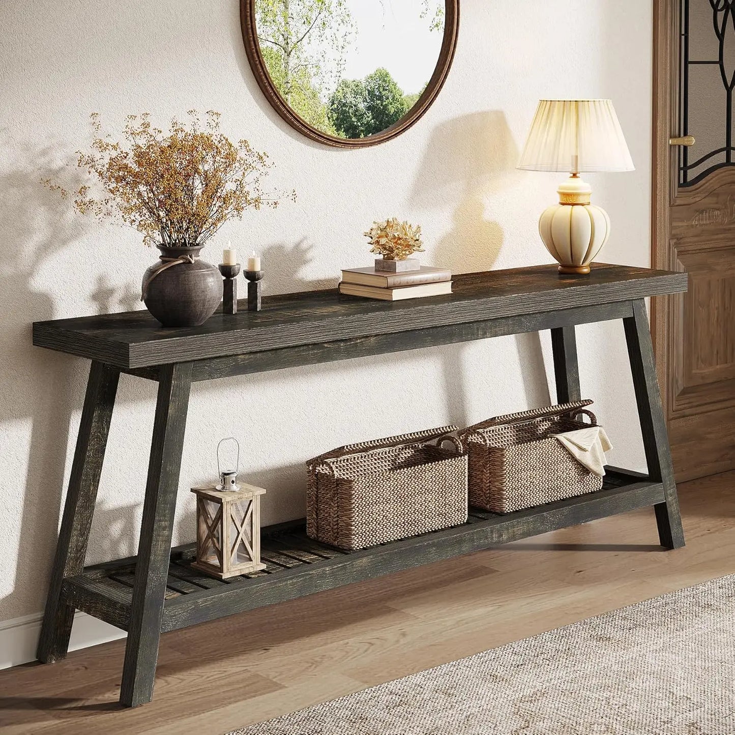 LITTLE TREE Farmhouse 2-Tier Console Table For Entryway