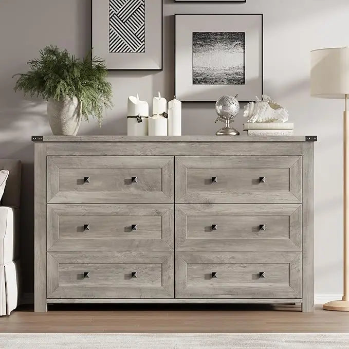 Modern 6-Drawer Dresser and TV Stand with Wood Finish