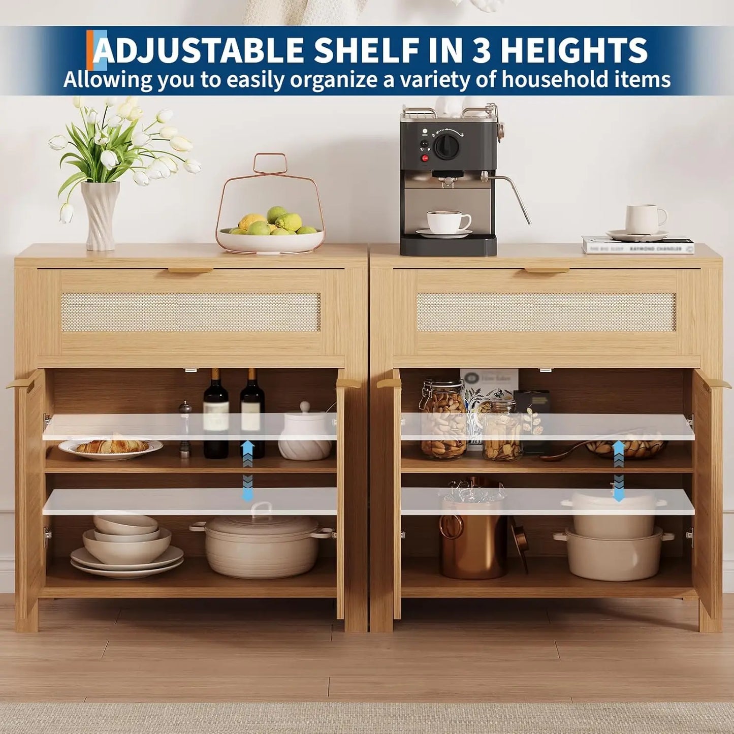 Rattan Sideboard Buffet Cabinet TWISTERCK Adjustable Shelves