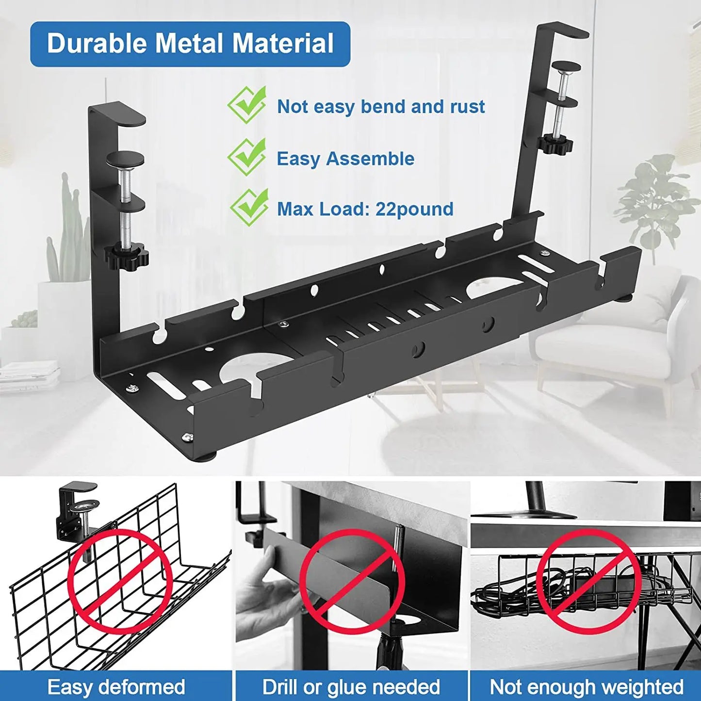 BEISHI Telescopic Under Table Cable Management Tray Organizer