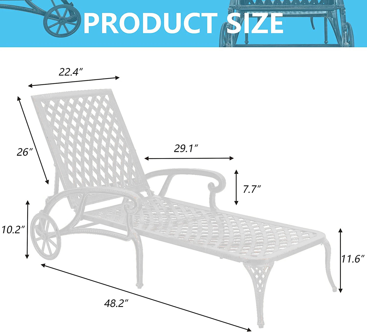 TWISTER.CK Cast Aluminum Lounge Chair Adjustable Reclining Backrest And Wheels