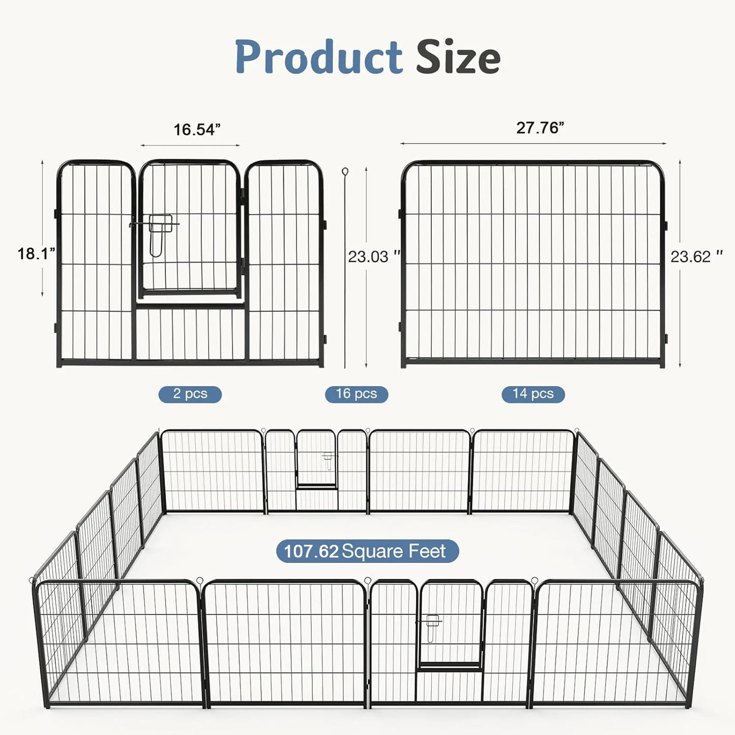 JHK 16 Panels Dog Playpen Metal Fence Foldable Outdoor
