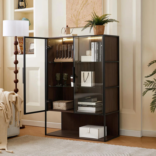 TWISTER.CK 130cm LED Lighted Display Cabinet With Metal Frame And Tempered Glass Door Ideal For Living Room