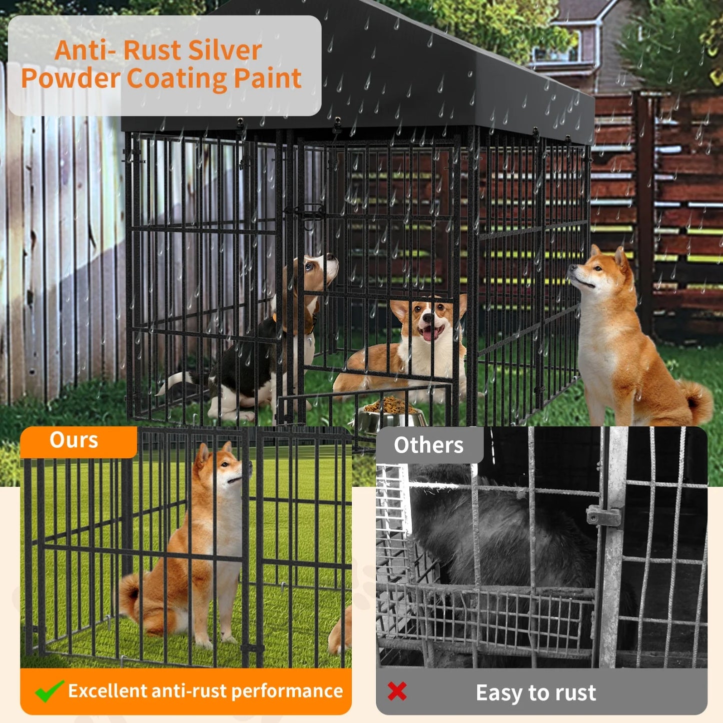 Outdoor Dog Kennel With Roof Heavy Duty Metal Crate