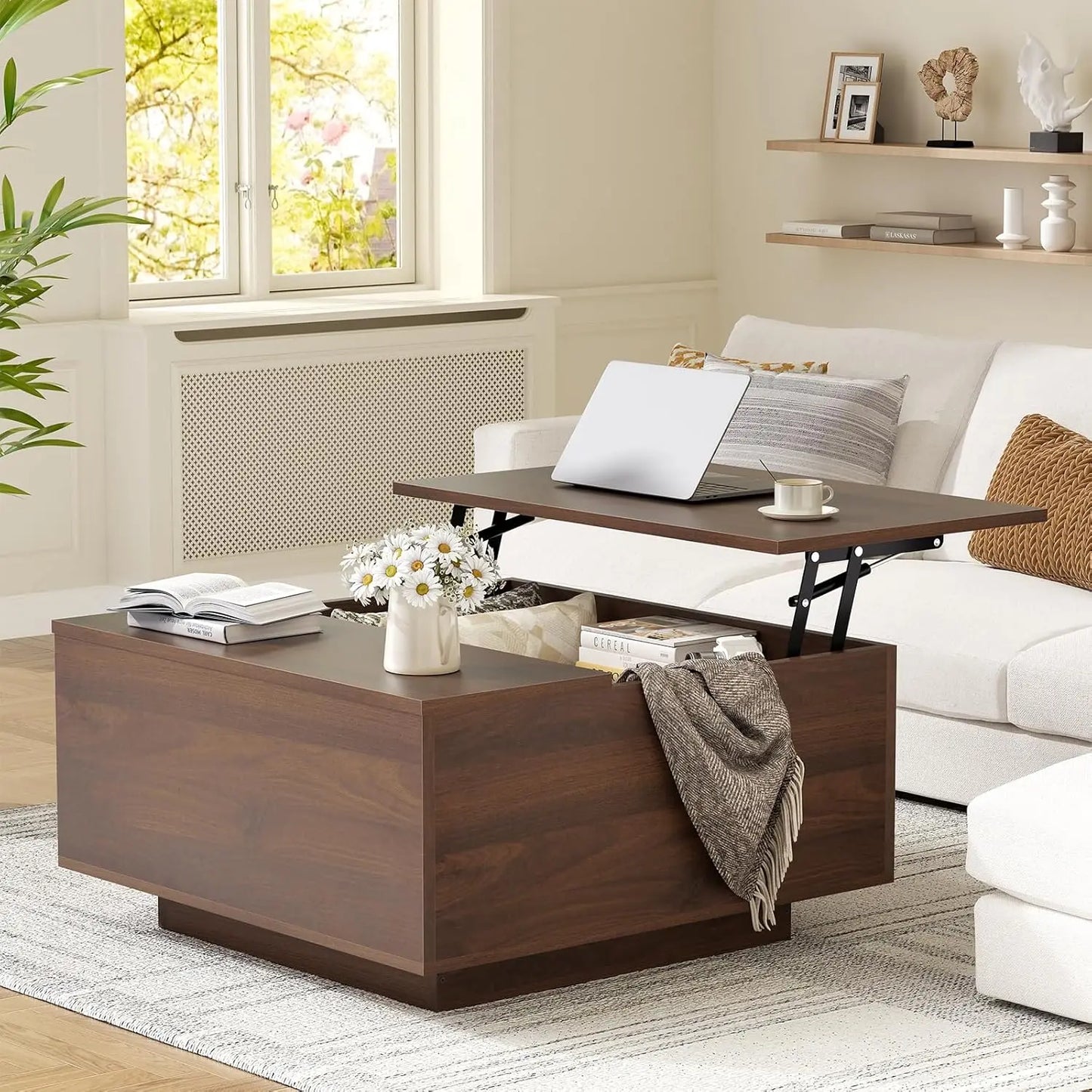 Lift Top Wood Coffee Table With Hidden Storage Solid Construction
