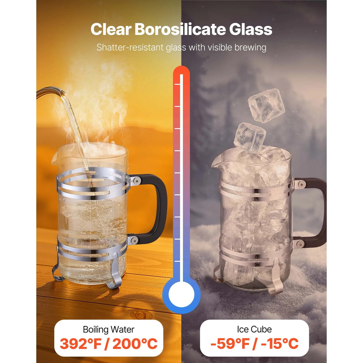 SucceBuy French Press Coffee Maker Portable Borosilicate Glass 34 Oz 1L With Stainless Steel Filter Camping Travel Home