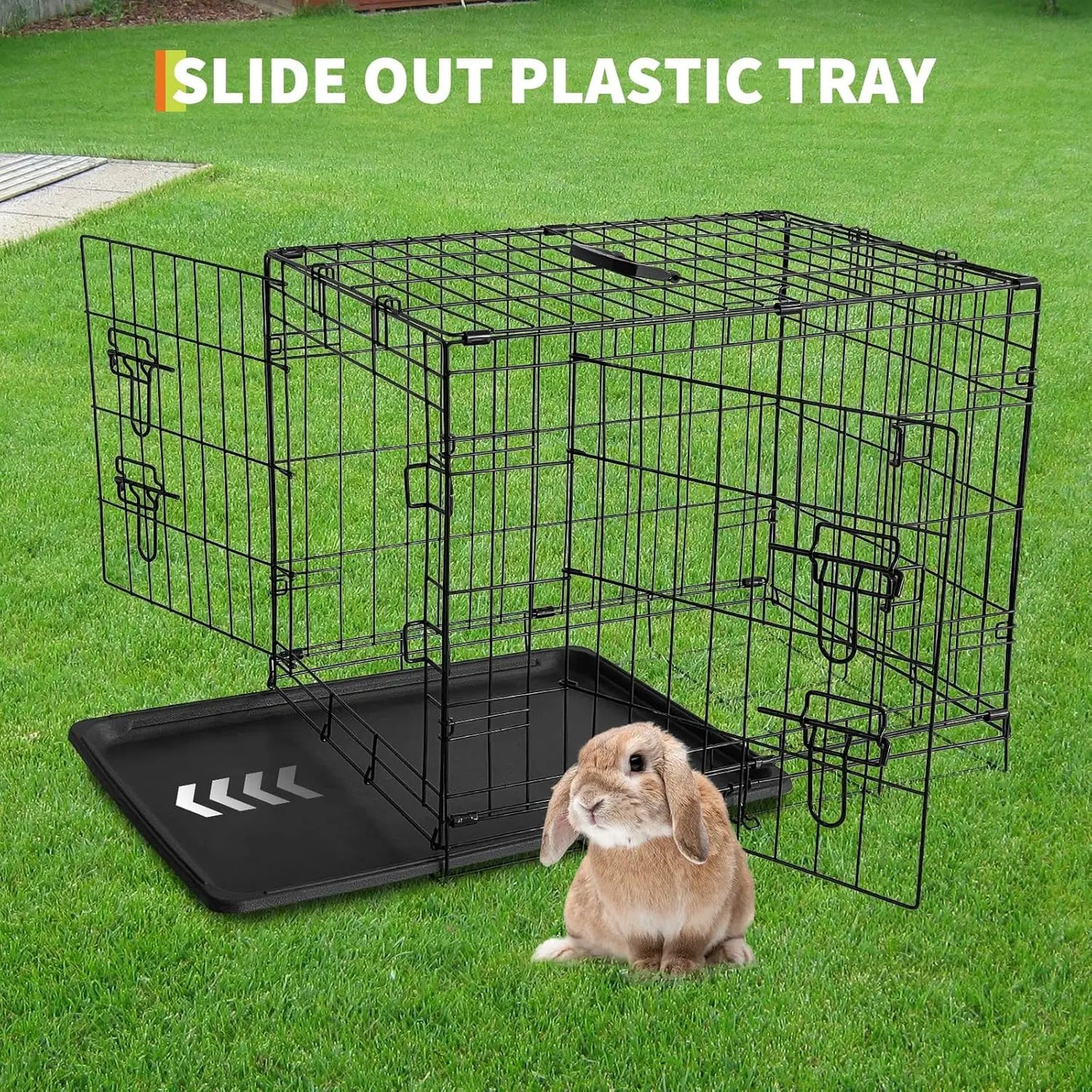HiMISSCN Rabbit Cage Portable Folding 24 To 48 Inch With Slide Out Tray 2 Door For Bunnies