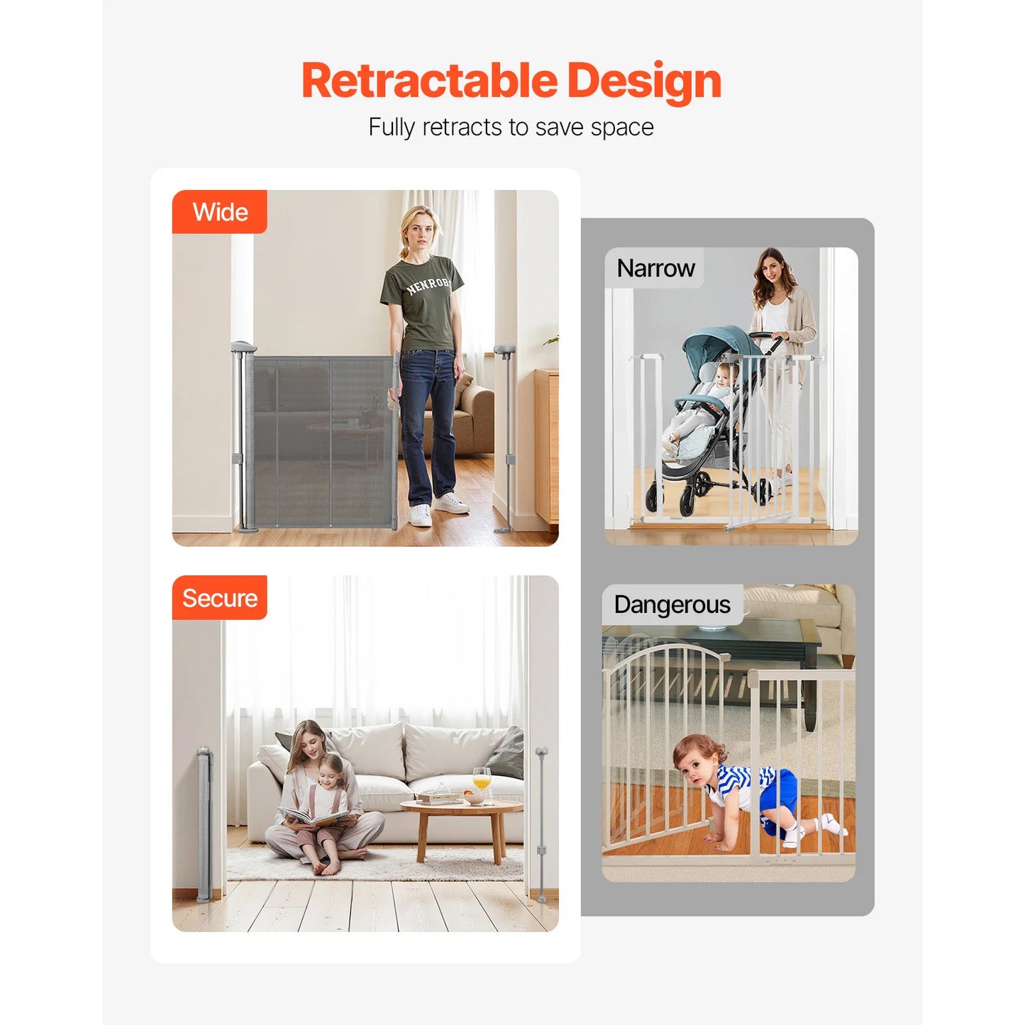 SucceBuy Retractable Baby Gate 55/71/110in 34in Tall Easy Install Mesh Safety Ideal For Kids And Pets