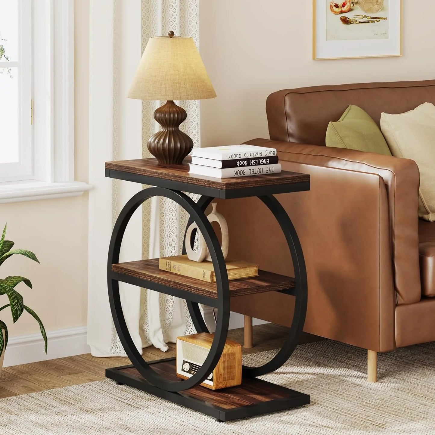 Little Tree End Table With 3 Storage Shelves Industrial Nightstand