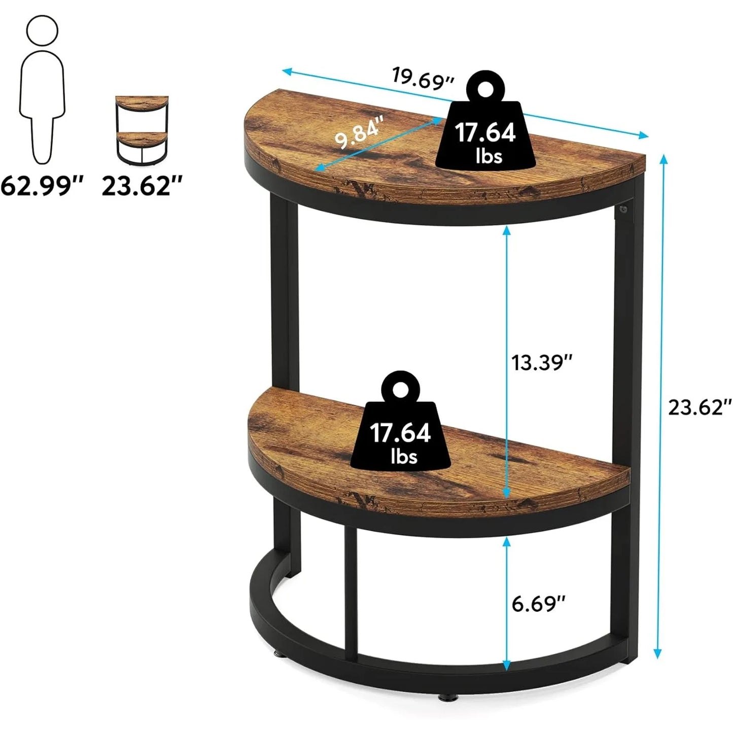 Little Tree Two Tier End Table Semi Circle With Storage