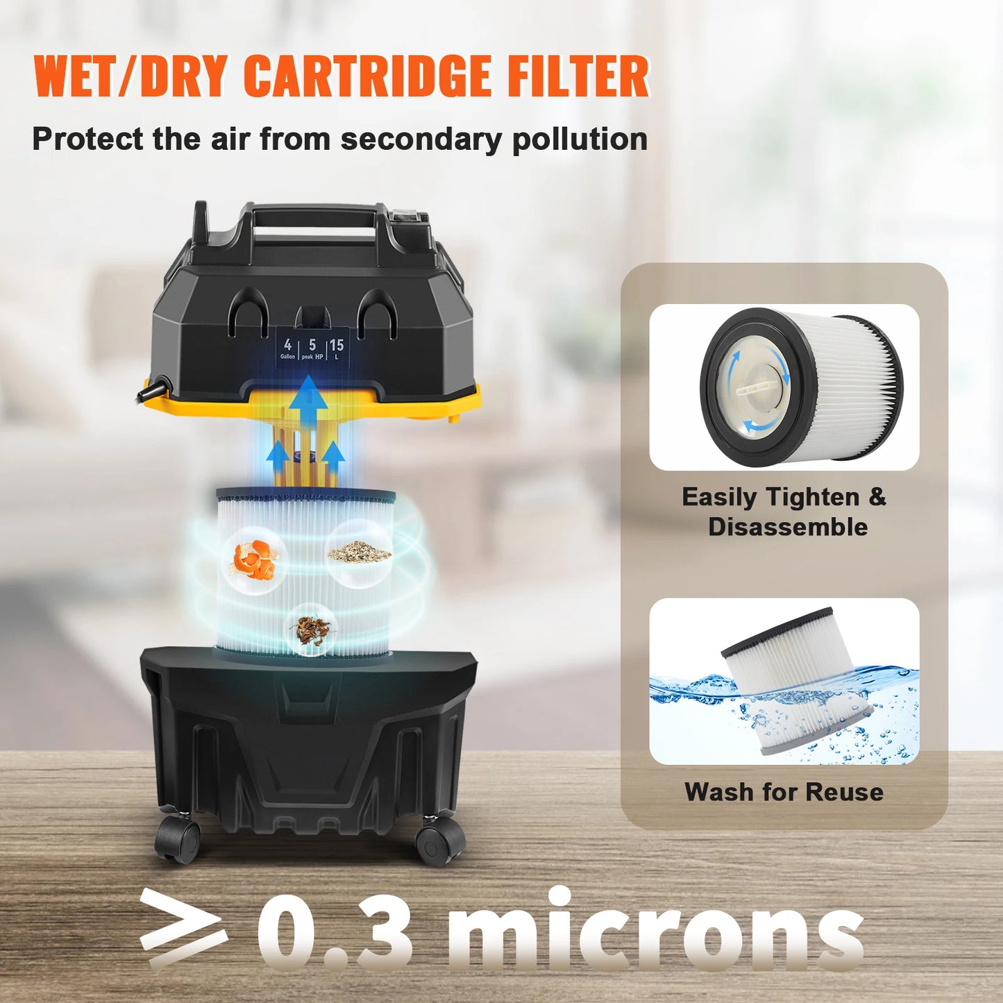 SucceBuy Portable Wet And Dry Vacuum Cleaner 15L 1200W Powerful Suction For Car And Home