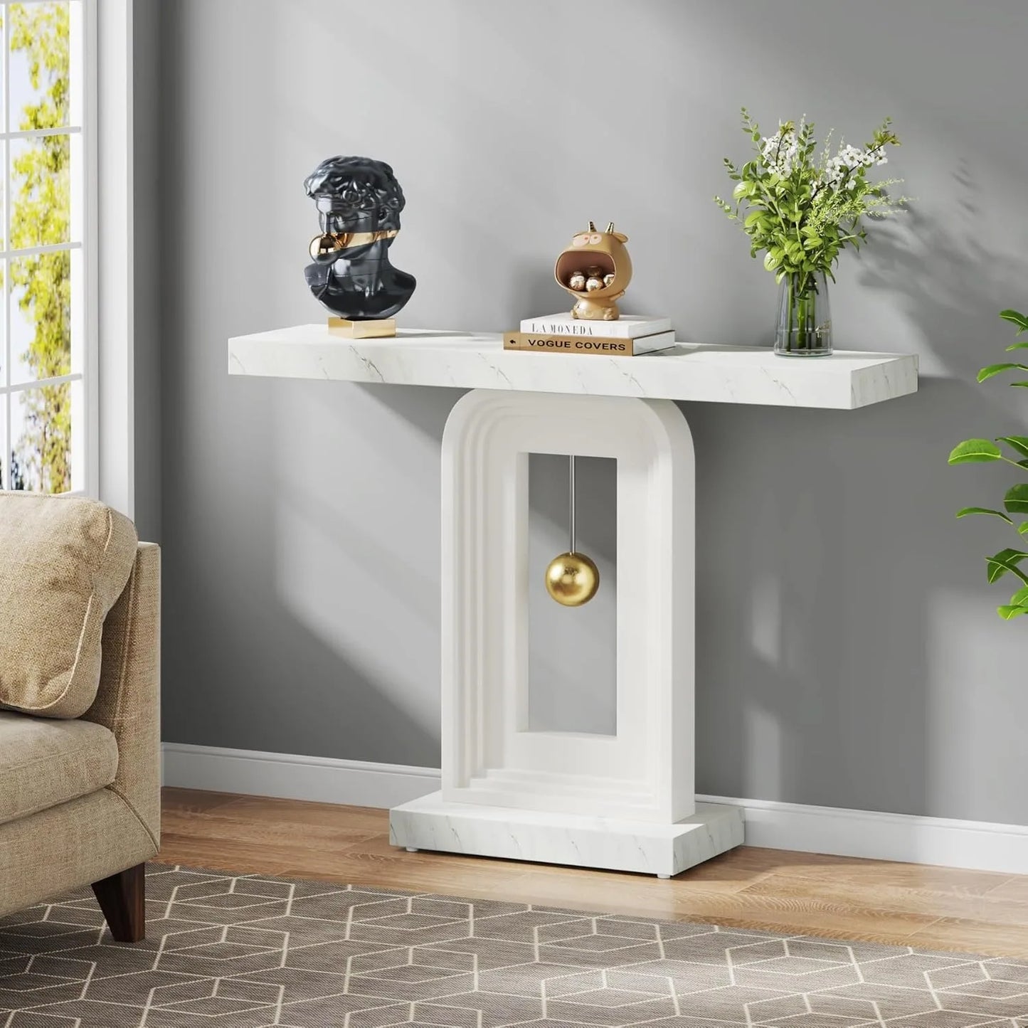 Little Tree Modern Console Table Faux Marble Sofa Table