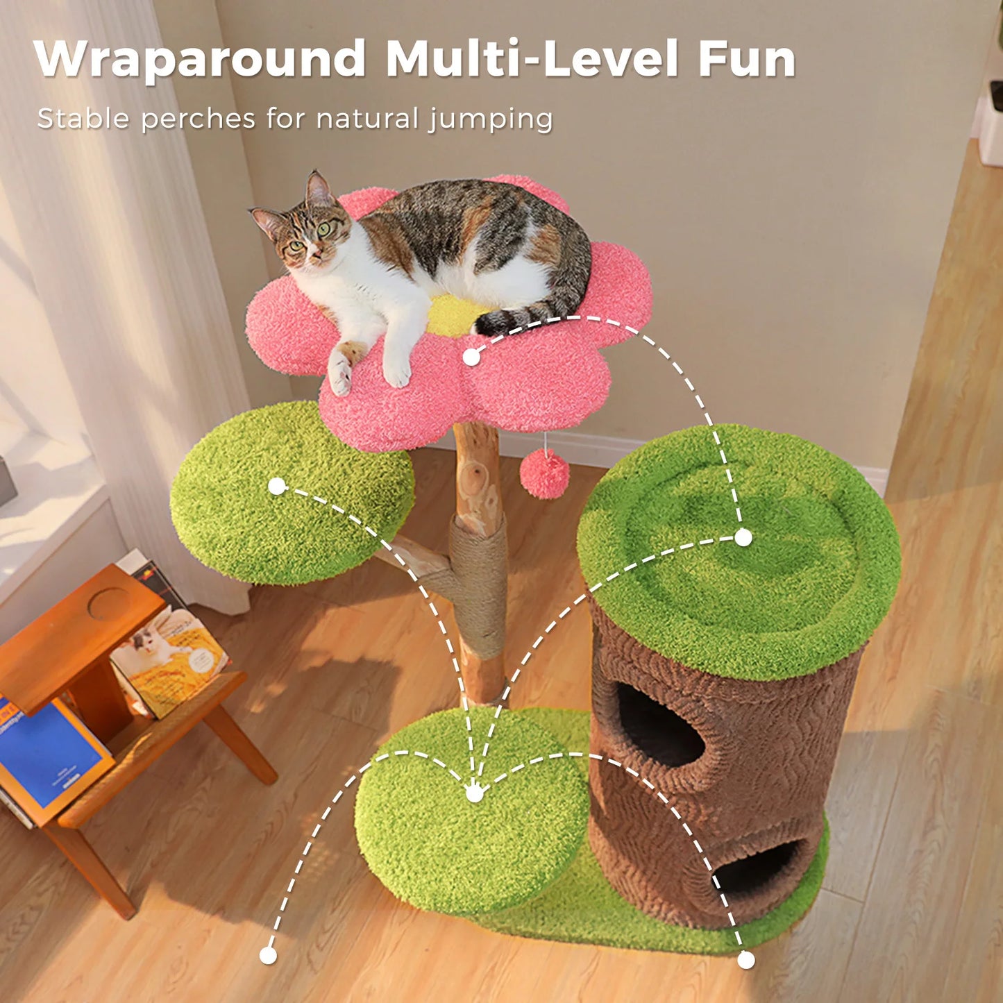 PAWZ Road Tall Cat Tree Tower With 4 Condos And Thick Scratching Post For Indoor Luxury Cats