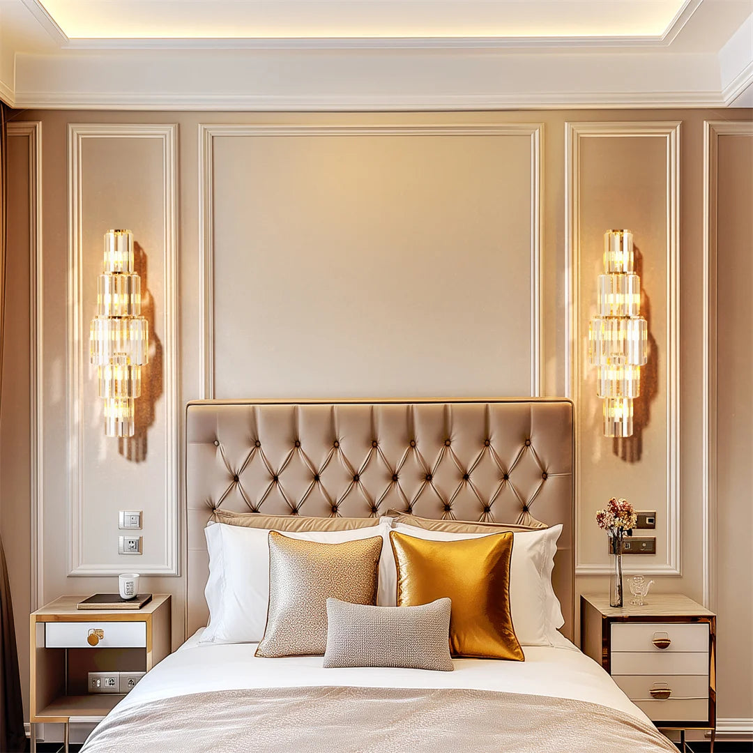 LUVODI Crystal Wall Lamp 3 Layer Gold Sconce With E14 LED Bulbs Included Dimmable For Living Room Decor
