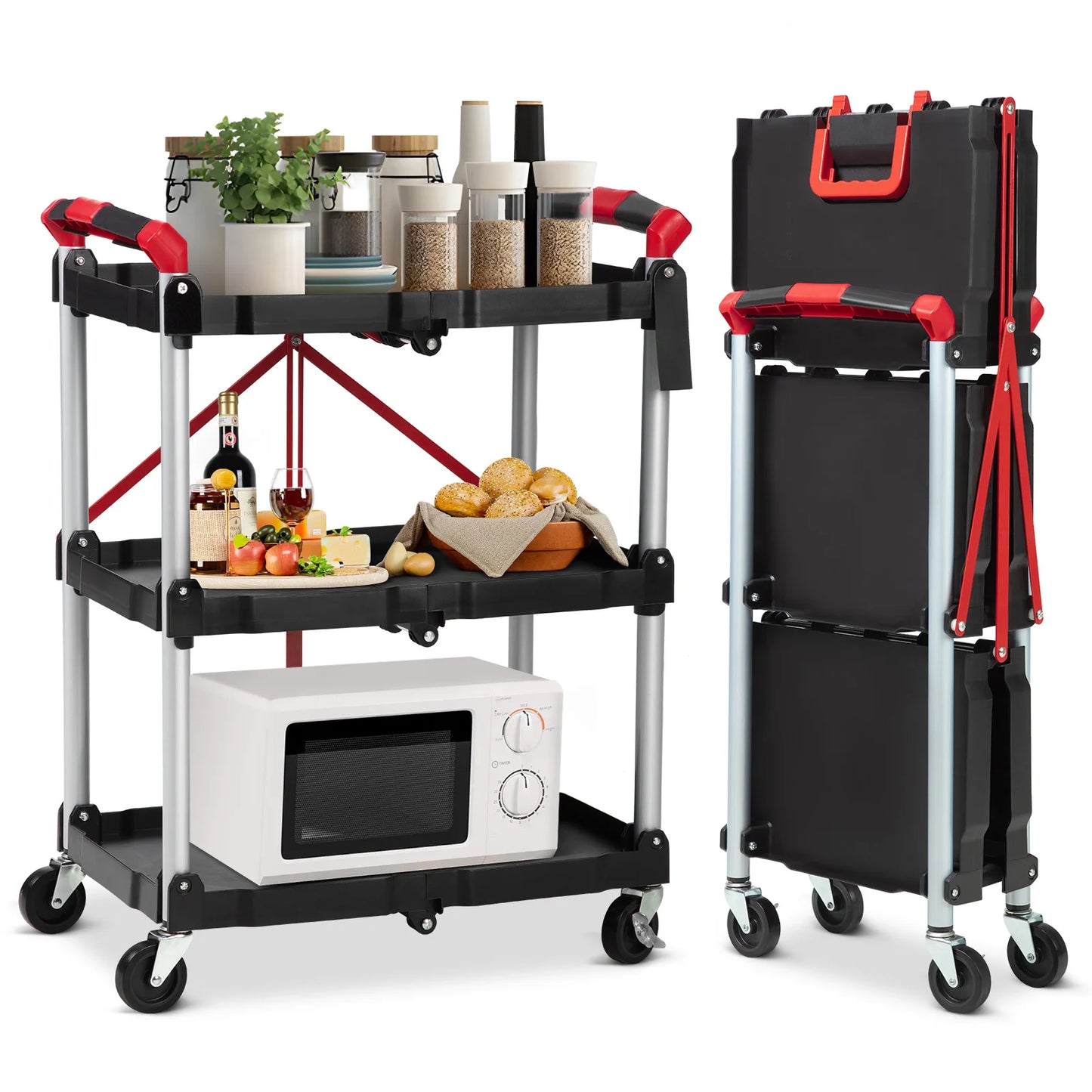 TWISTER.CK Three Tier Foldable Utility Cart With Locking Wheels