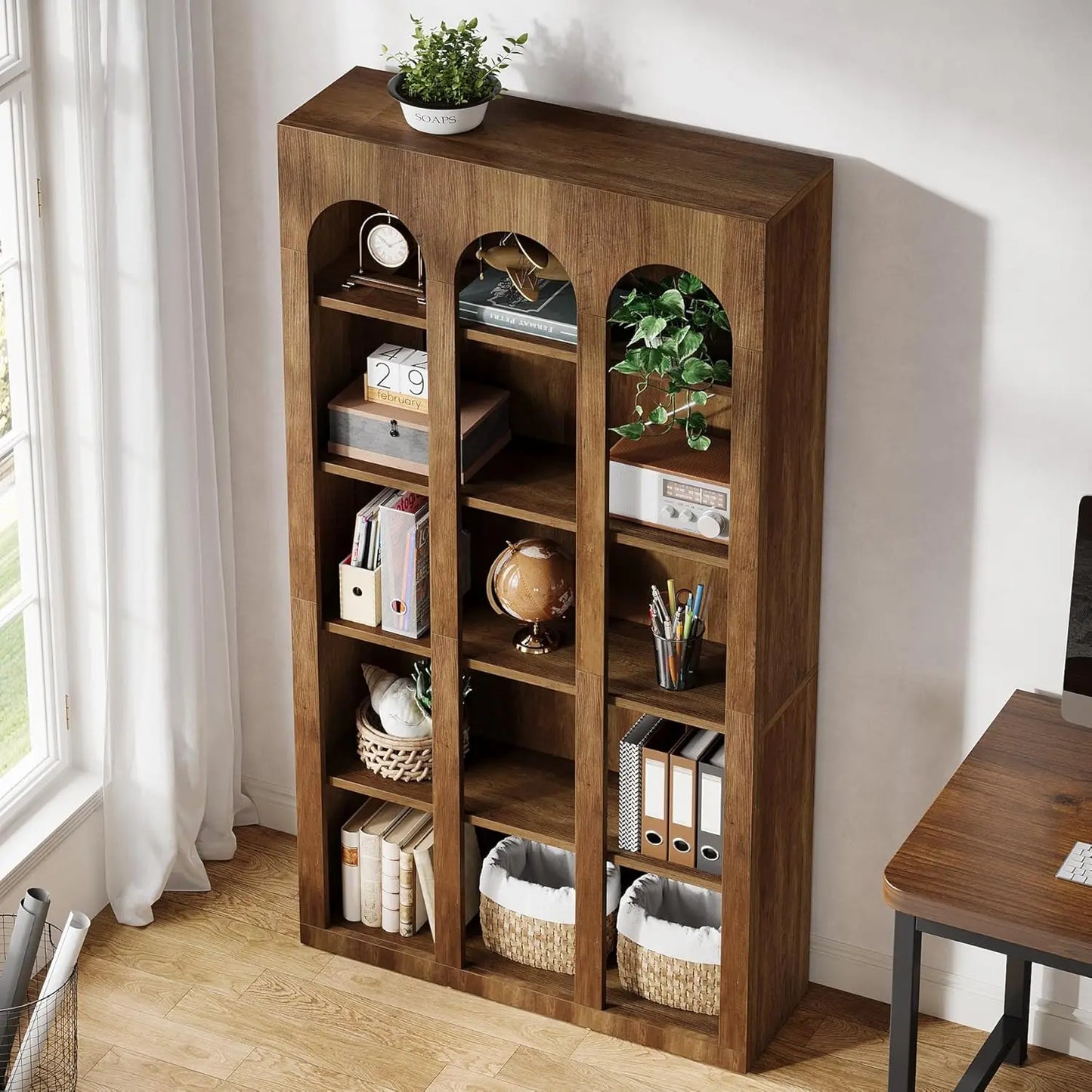 Little Tree 5-Tier Bookshelf Mid Century Modern Open Shelves
