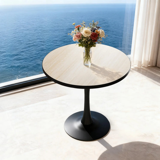 Marble Stone Round Dining Table Pedestal For 2 To 3 People