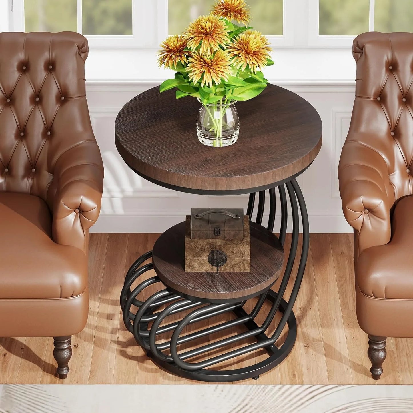 Little Tree Round End Side Table With Arc Metal Frame