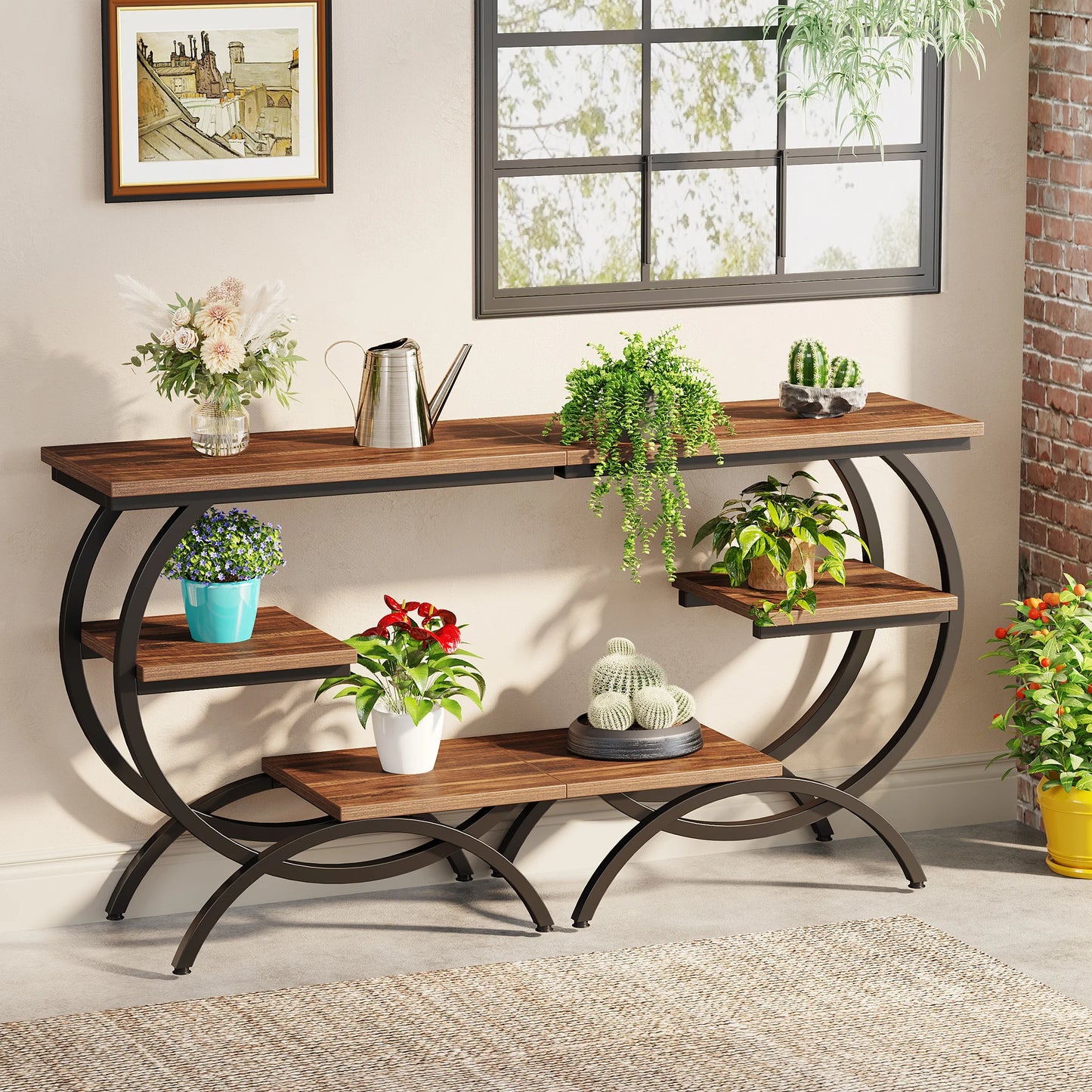 Tribesigns C Shaped End Table With Storage Shelves Industrial Style