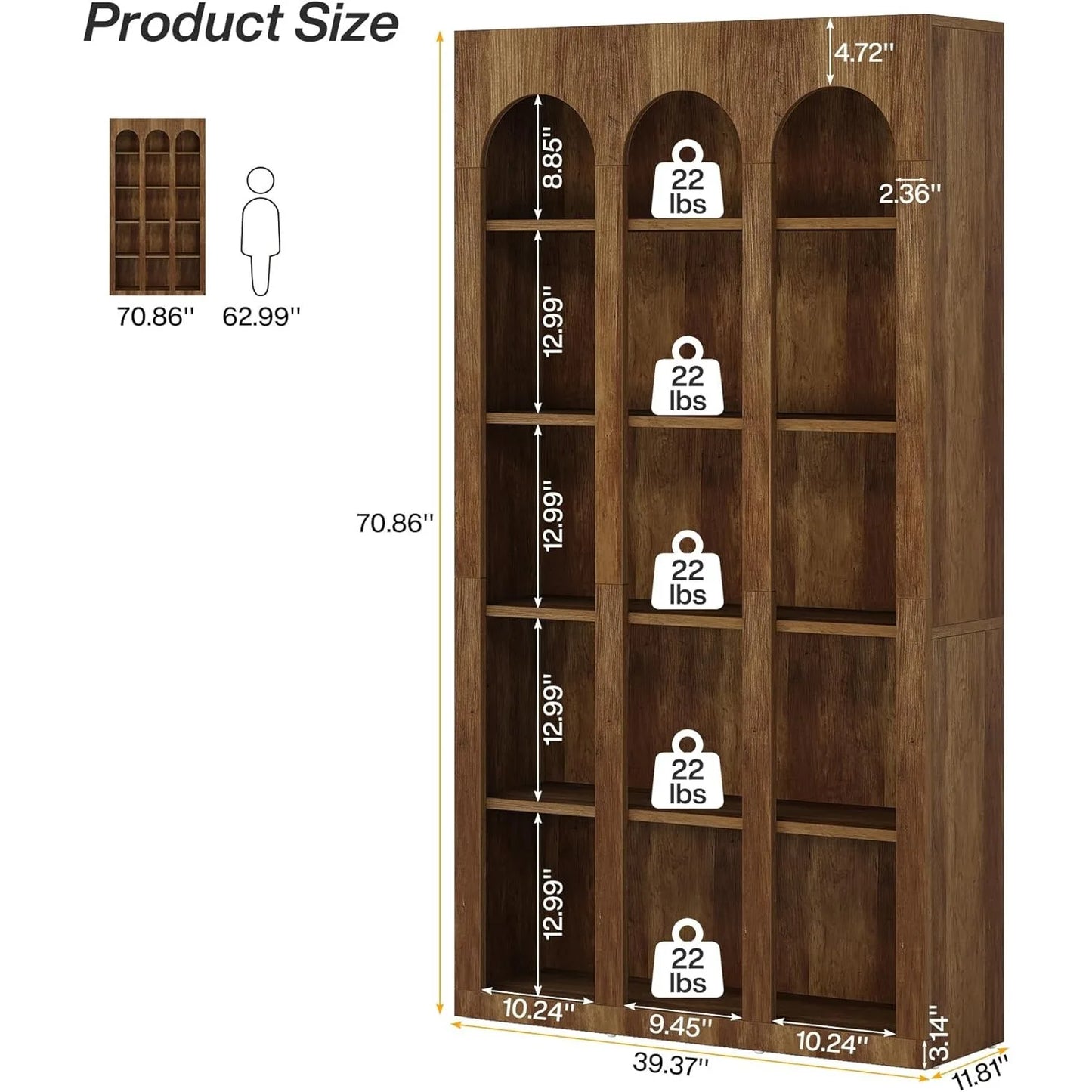 Little Tree 5-Tier Bookshelf Mid Century Modern Open Shelves