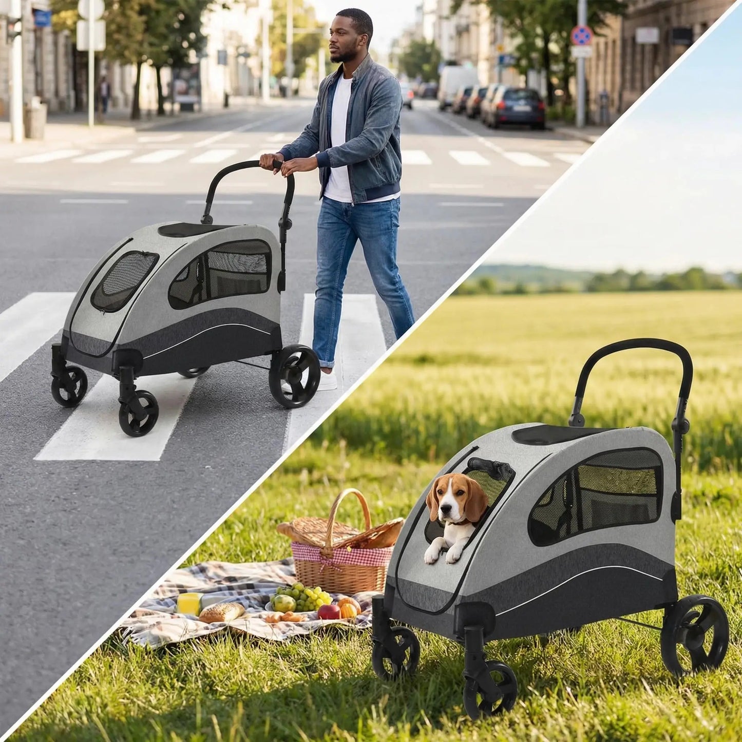 HiMISS Collapsible Large Dog Stroller Wagon 360 Degree Swivel Travel